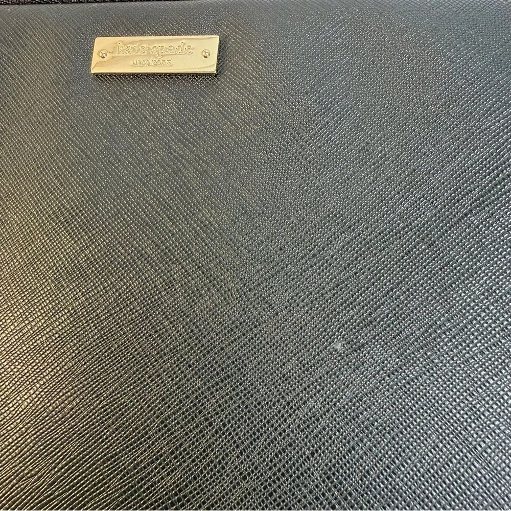 Kate Spade Black Laptop Sleeve 13” MacBook Case Gold Plaque Zip